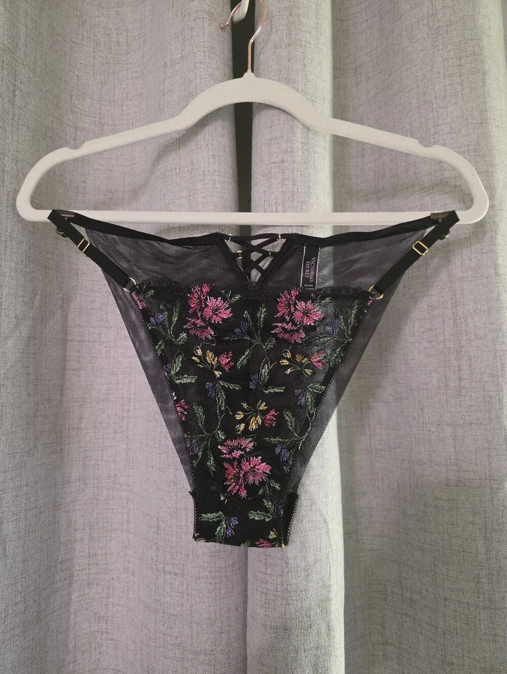 Victoria's Secret Floral Embroidered Black Lace Bustier Set